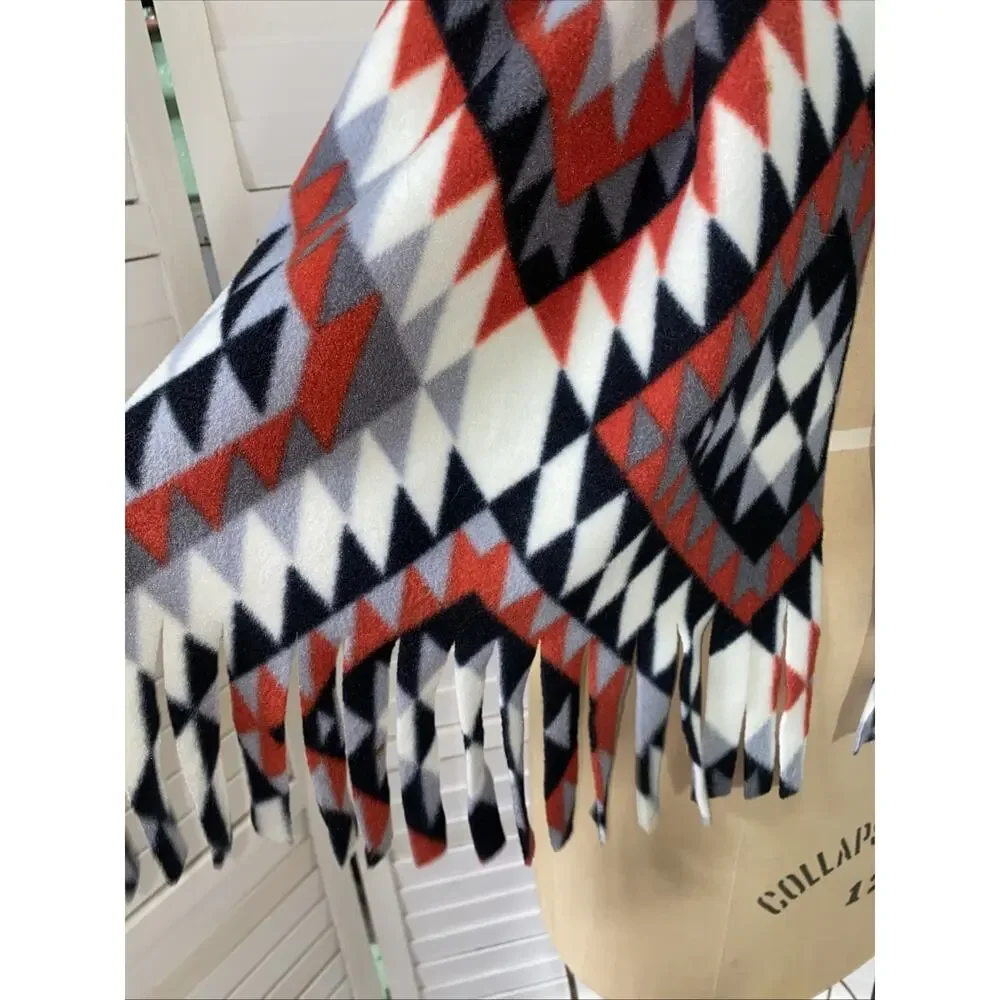 Fleece Fringe Wrap Scarf Native American Aztec Print 55” X 13.5”